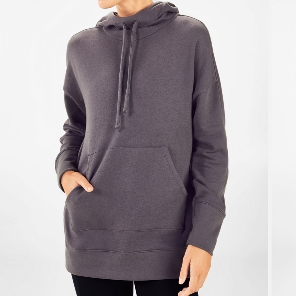 Dark gray Fabletics Zaylee hooded tunic, relaxed fit, small, new